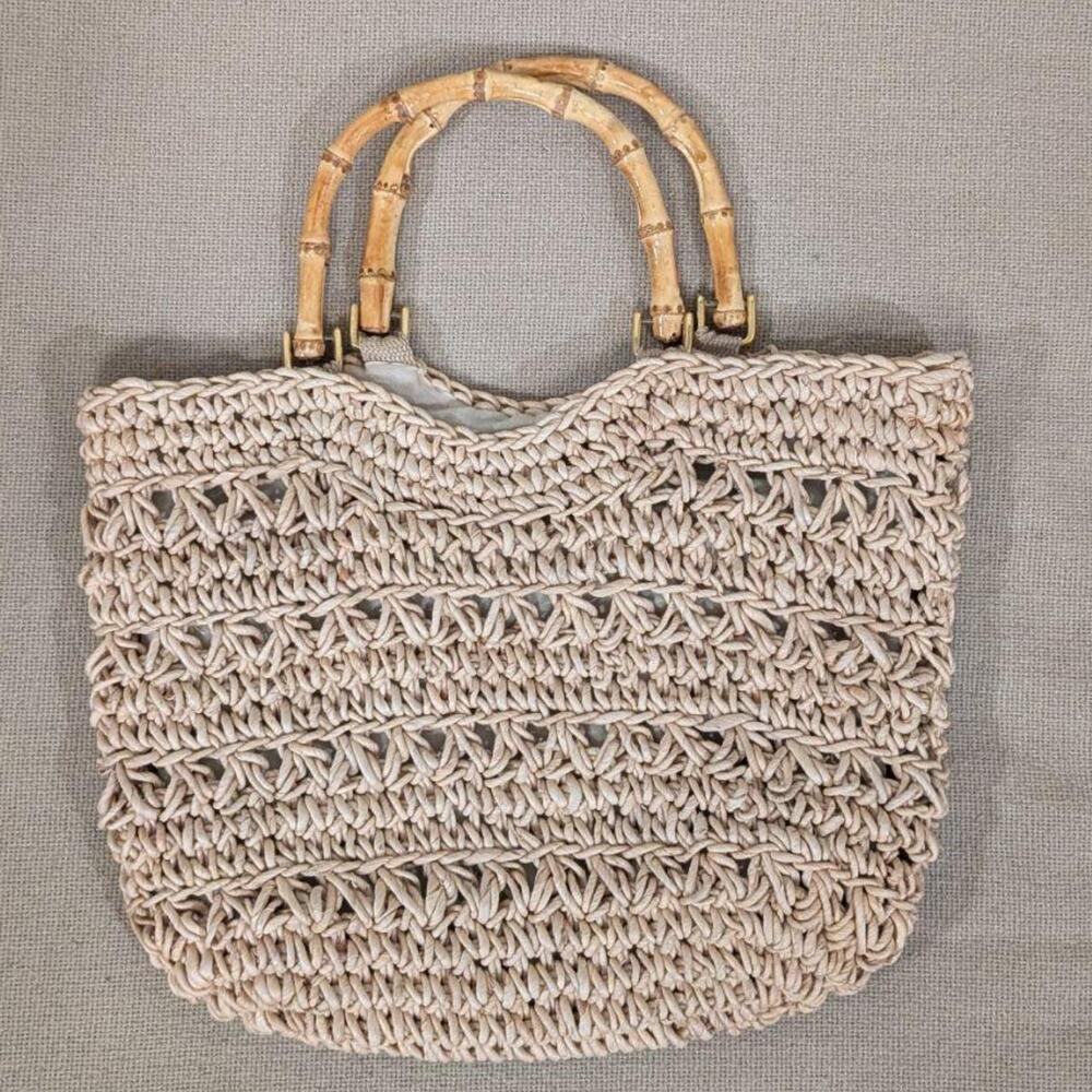 Natural Woven Bamboo Handle Bag, size One Size